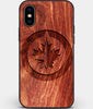 Custom Carved Wood Winnipeg Jets iPhone XS Max Case | Personalized Mahogany Wood Winnipeg Jets Cover, Birthday Gift, Gifts For Him, Monogrammed Gift For Fan | by Engraved In Nature