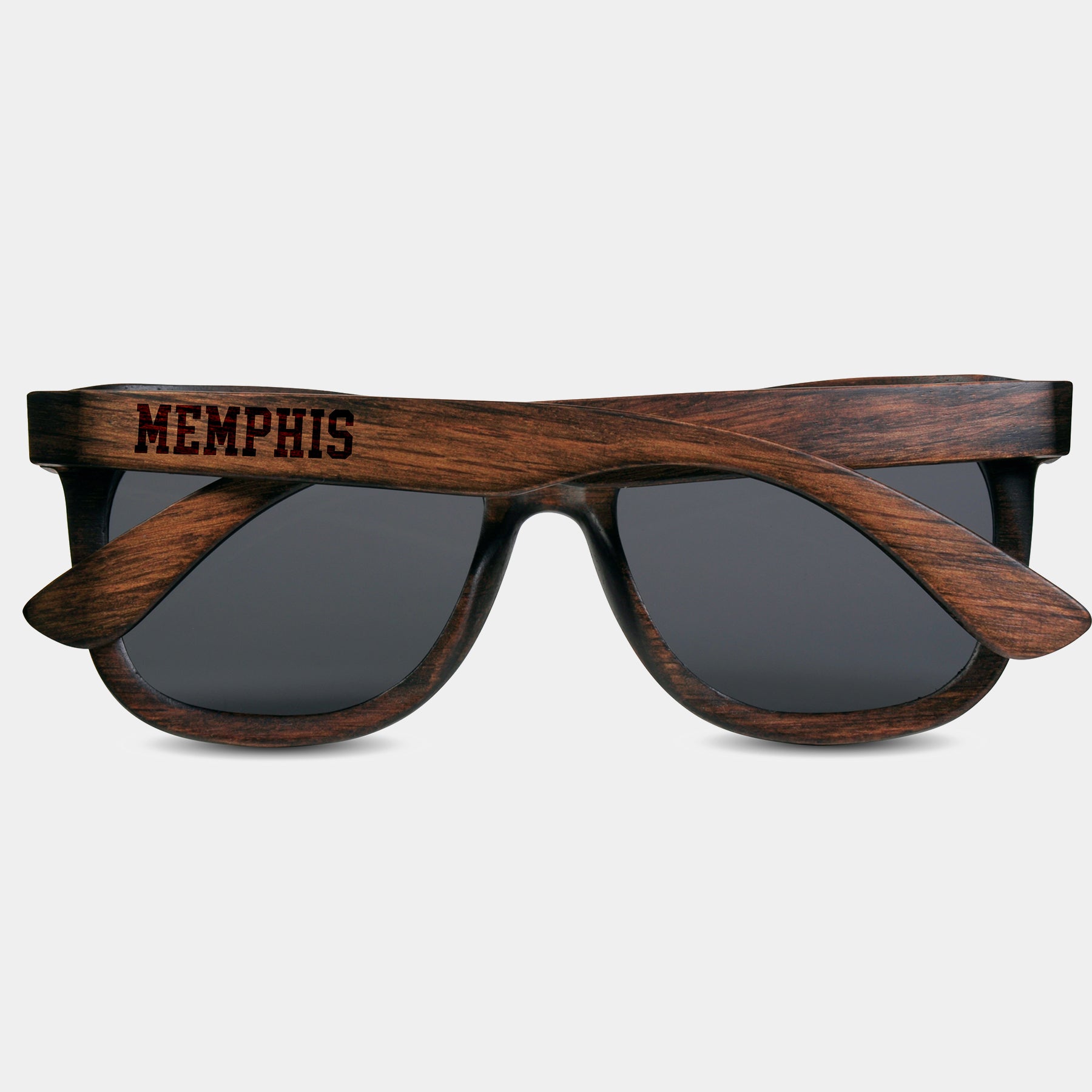 Memphis III Tennessee Wood Sunglasses with custom engraving.  Add Your Custom Engraving On The Right Side. Memphis III Tennessee Custom Gifts For Men - Memphis III Tennessee Sustainable Wayfarer Eyewear and Shades Front View