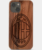 Carved Wood A.C. Milan iPhone 13 Case | Custom A.C. Milan Gift, Birthday Gift | Personalized Mahogany Wood Cover, Gifts For Him, Monogrammed Gift For Fan | by Engraved In Nature