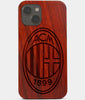 Carved Wood A.C. Milan iPhone 13 Mini Case | Custom A.C. Milan Gift, Birthday Gift | Personalized Mahogany Wood Cover, Gifts For Him, Monogrammed Gift For Fan | by Engraved In Nature