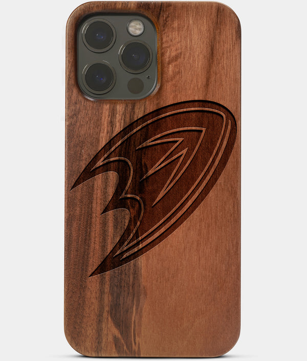 Carved Wood Anaheim Ducks iPhone 13 Pro Case | Custom Anaheim Ducks Gift, Birthday Gift | Personalized Mahogany Wood Cover, Gifts For Him, Monogrammed Gift For Fan | by Engraved In Nature