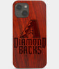 Carved Wood Arizona Diamondbacks iPhone 13 Mini Case | Custom Arizona Diamondbacks Gift, Birthday Gift | Personalized Mahogany Wood Cover, Gifts For Him, Monogrammed Gift For Fan | by Engraved In Nature