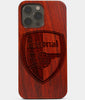 Carved Wood Arsenal F.C. iPhone 13 Pro Case | Custom Arsenal F.C. Gift, Birthday Gift | Personalized Mahogany Wood Cover, Gifts For Him, Monogrammed Gift For Fan | by Engraved In Nature