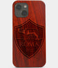 Carved Wood A.S. Roma iPhone 13 Case | Custom A.S. Roma Gift, Birthday Gift | Personalized Mahogany Wood Cover, Gifts For Him, Monogrammed Gift For Fan | by Engraved In Nature