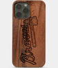 Carved Wood Atlanta Braves iPhone 13 Pro Case | Custom Atlanta Braves Gift, Birthday Gift | Personalized Mahogany Wood Cover, Gifts For Him, Monogrammed Gift For Fan | by Engraved In Nature