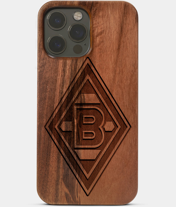 Carved Wood Borussia Monchengladbach iPhone 13 Pro Max Case | Custom Borussia Monchengladbach Gift, Birthday Gift | Personalized Mahogany Wood Cover, Gifts For Him, Monogrammed Gift For Fan | by Engraved In Nature
