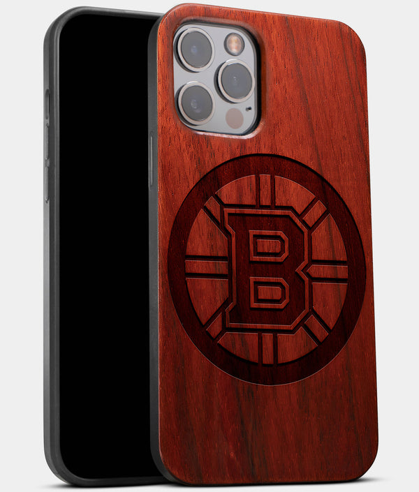 Best Wood Boston Bruins iPhone 13 Pro Case | Custom Boston Bruins Gift | Mahogany Wood Cover - Engraved In Nature