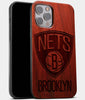 Best Wood Brooklyn Nets iPhone 13 Pro Max Case | Custom Brooklyn Nets Gift | Mahogany Wood Cover - Engraved In Nature