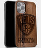 Best Wood Brooklyn Nets iPhone 13 Pro Max Case | Custom Brooklyn Nets Gift | Walnut Wood Cover - Engraved In Nature