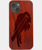 Carved Wood Buffalo Bills iPhone 13 Case | Custom Buffalo Bills Gift, Birthday Gift | Personalized Mahogany Wood Cover, Gifts For Him, Monogrammed Gift For Fan | by Engraved In Nature