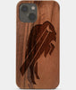 Carved Wood Buffalo Bills iPhone 13 Mini Case | Custom Buffalo Bills Gift, Birthday Gift | Personalized Mahogany Wood Cover, Gifts For Him, Monogrammed Gift For Fan | by Engraved In Nature