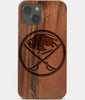 Carved Wood Buffalo Sabres iPhone 13 Case | Custom Buffalo Sabres Gift, Birthday Gift | Personalized Mahogany Wood Cover, Gifts For Him, Monogrammed Gift For Fan | by Engraved In Nature