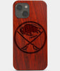 Carved Wood Buffalo Sabres iPhone 13 Mini Case | Custom Buffalo Sabres Gift, Birthday Gift | Personalized Mahogany Wood Cover, Gifts For Him, Monogrammed Gift For Fan | by Engraved In Nature