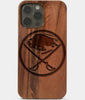 Carved Wood Buffalo Sabres iPhone 13 Pro Max Case | Custom Buffalo Sabres Gift, Birthday Gift | Personalized Mahogany Wood Cover, Gifts For Him, Monogrammed Gift For Fan | by Engraved In Nature