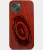 Carved Wood Carolina Hurricanes iPhone 13 Mini Case | Custom Carolina Hurricanes Gift, Birthday Gift | Personalized Mahogany Wood Cover, Gifts For Him, Monogrammed Gift For Fan | by Engraved In Nature