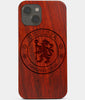 Carved Wood Chelsea F.C. iPhone 13 Case | Custom Chelsea F.C. Gift, Birthday Gift | Personalized Mahogany Wood Cover, Gifts For Him, Monogrammed Gift For Fan | by Engraved In Nature