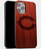 Best Wood Chicago Bears iPhone 13 Pro Max Case | Custom Chicago Bears Gift | Mahogany Wood Cover - Engraved In Nature