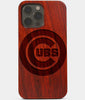 Carved Wood Chicago Cubs iPhone 13 Pro Case | Custom Chicago Cubs Gift, Birthday Gift | Personalized Mahogany Wood Cover, Gifts For Him, Monogrammed Gift For Fan | by Engraved In Nature