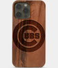 Carved Wood Chicago Cubs iPhone 13 Pro Case | Custom Chicago Cubs Gift, Birthday Gift | Personalized Mahogany Wood Cover, Gifts For Him, Monogrammed Gift For Fan | by Engraved In Nature