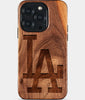 Eco-friendly Classic Los Angeles Dodgers iPhone 15 Pro Case. Dodgers 2025 World Series Cases. Carved Wood Custom Los Angeles Dodgers Gift For Him - Monogrammed Personalized iPhone 15 Pro Cover By Engraved In Nature