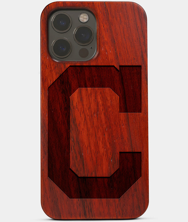 Carved Wood Cleveland Guardians iPhone 13 Pro Max Case | Custom Cleveland Indians Gift, Birthday Gift | Personalized Mahogany Wood Cover, Gifts For Him, Monogrammed Gift For Fan | by Engraved In Nature