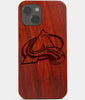 Carved Wood Colorado Avalanche iPhone 13 Mini Case | Custom Colorado Avalanche Gift, Birthday Gift | Personalized Mahogany Wood Cover, Gifts For Him, Monogrammed Gift For Fan | by Engraved In Nature