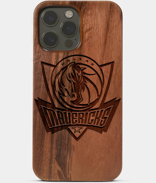 Carved Wood Dallas Mavericks iPhone 13 Pro Case | Custom Dallas Mavericks Gift, Birthday Gift | Personalized Mahogany Wood Cover, Gifts For Him, Monogrammed Gift For Fan | by Engraved In Nature