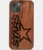 Carved Wood Dallas Stars iPhone 13 Case | Custom Dallas Stars Gift, Birthday Gift | Personalized Mahogany Wood Cover, Gifts For Him, Monogrammed Gift For Fan | by Engraved In Nature