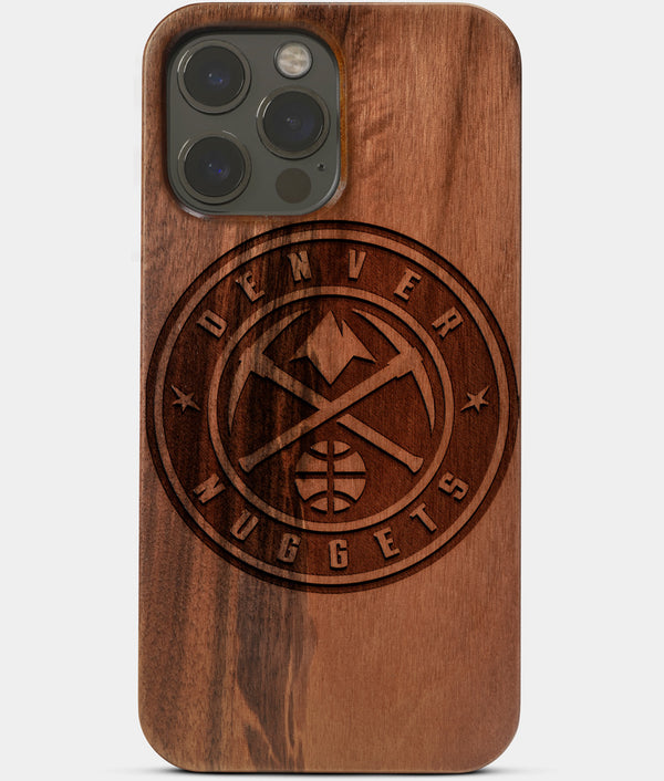 Carved Wood Denver Nuggets iPhone 13 Pro Case | Custom Denver Nuggets Gift, Birthday Gift | Personalized Mahogany Wood Cover, Gifts For Him, Monogrammed Gift For Fan | by Engraved In Nature