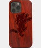 Carved Wood Detroit Lions iPhone 13 Pro Max Case | Custom Detroit Lions Gift, Birthday Gift | Personalized Mahogany Wood Cover, Gifts For Him, Monogrammed Gift For Fan | by Engraved In Nature