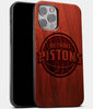 Best Wood Detroit Pistons iPhone 13 Pro Max Case | Custom Detroit Pistons Gift | Mahogany Wood Cover - Engraved In Nature