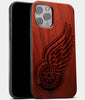Best Wood Detroit Red Wings iPhone 13 Pro Case | Custom Detroit Red Wings Gift | Mahogany Wood Cover - Engraved In Nature