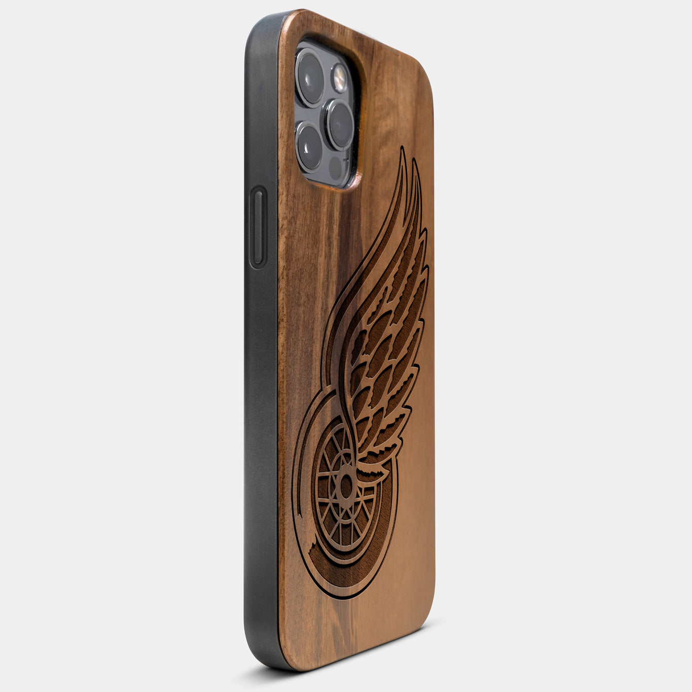 Best Wood Detroit Red Wings iPhone 13 Pro Max Case | Custom Detroit Red Wings Gift | Walnut Wood Cover - Engraved In Nature