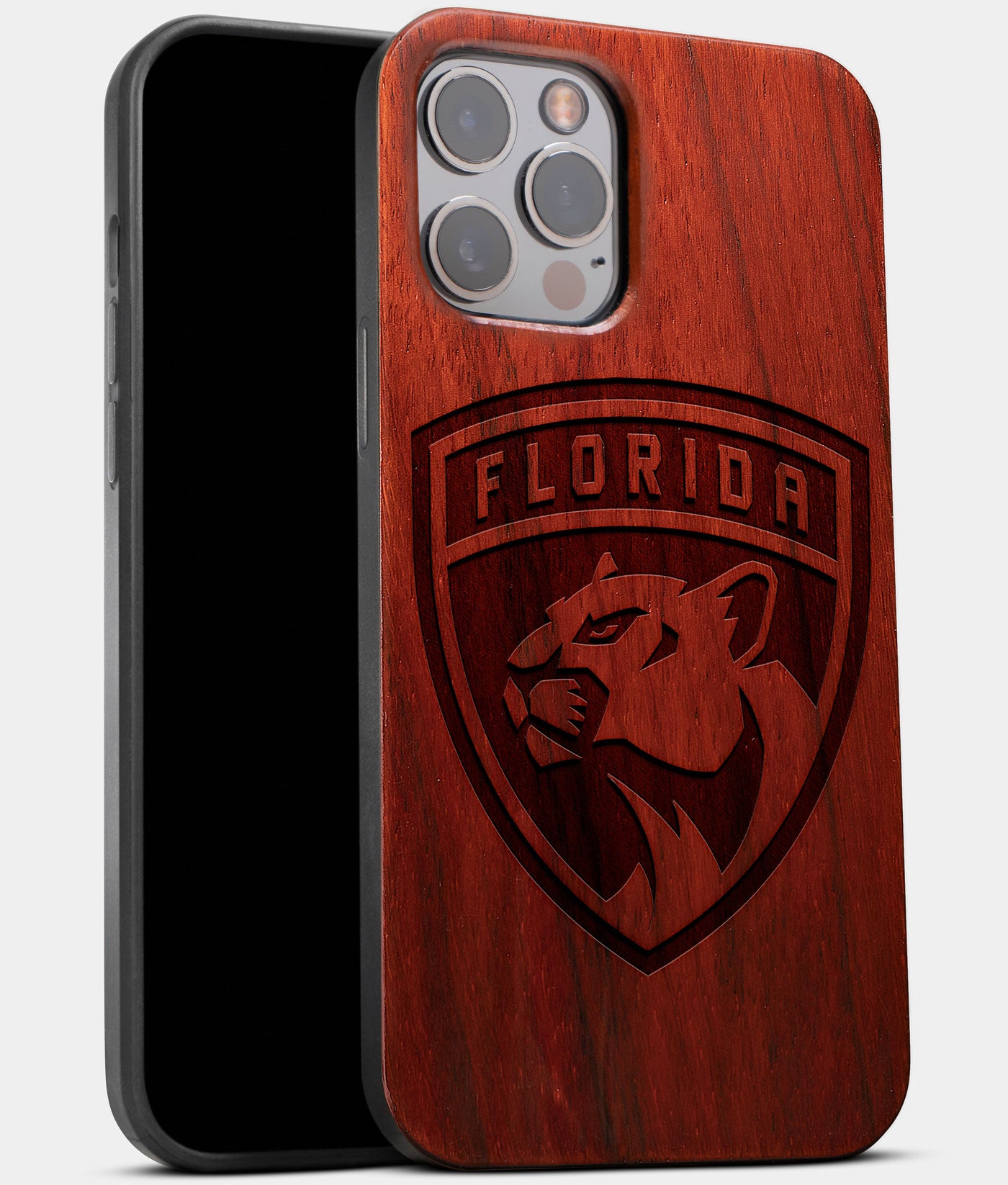 Best Wood Florida Panthers iPhone 13 Pro Case | Custom Florida Panthers Gift | Mahogany Wood Cover - Engraved In Nature