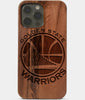 Carved Wood Golden State Warriors iPhone 13 Pro Max Case | Custom Golden State Warriors Gift, Birthday Gift | Personalized Mahogany Wood Cover, Gifts For Him, Monogrammed Gift For Fan | by Engraved In Nature