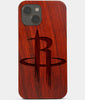 Carved Wood Houston Rockets iPhone 13 Case | Custom Houston Rockets Gift, Birthday Gift | Personalized Mahogany Wood Cover, Gifts For Him, Monogrammed Gift For Fan | by Engraved In Nature