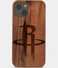 Carved Wood Houston Rockets iPhone 13 Case | Custom Houston Rockets Gift, Birthday Gift | Personalized Mahogany Wood Cover, Gifts For Him, Monogrammed Gift For Fan | by Engraved In Nature