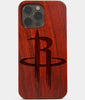Carved Wood Houston Rockets iPhone 13 Pro Max Case | Custom Houston Rockets Gift, Birthday Gift | Personalized Mahogany Wood Cover, Gifts For Him, Monogrammed Gift For Fan | by Engraved In Nature