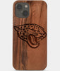 Carved Wood Jacksonville Jaguars iPhone 13 Case | Custom Jacksonville Jaguars Gift, Birthday Gift | Personalized Mahogany Wood Cover, Gifts For Him, Monogrammed Gift For Fan | by Engraved In Nature