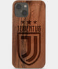 Carved Wood Juventus iPhone 13 Mini Case | Custom Juventus Gift, Birthday Gift | Personalized Mahogany Wood Cover, Gifts For Him, Monogrammed Gift For Fan | by Engraved In Nature