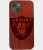 Carved Wood Las Vegas Raiders iPhone 13 Case | Custom Las Vegas Raiders Gift, Birthday Gift | Personalized Mahogany Wood Cover, Gifts For Him, Monogrammed Gift For Fan | by Engraved In Nature