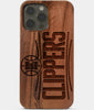 Carved Wood Los Angeles Clippers iPhone 13 Pro Max Case | Custom LA Clippers Gift, Birthday Gift | Personalized Mahogany Wood Cover, Gifts For Him, Monogrammed Gift For Fan | by Engraved In Nature