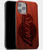 Best Wood Los Angeles Lakers iPhone 13 Pro Max Case | Custom LA Lakers Gift | Mahogany Wood Cover - Engraved In Nature