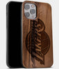 Best Wood Los Angeles Lakers iPhone 13 Pro Max Case | Custom LA Lakers Gift | Walnut Wood Cover - Engraved In Nature
