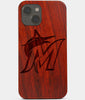 Carved Wood Miami Marlins iPhone 13 Case | Custom Miami Marlins Gift, Birthday Gift | Personalized Mahogany Wood Cover, Gifts For Him, Monogrammed Gift For Fan | by Engraved In Nature