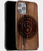 Best Wood Milwaukee Brewers iPhone 13 Pro Case | Custom Milwaukee Brewers Gift | Walnut Wood Cover - Engraved In Nature