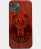 Carved Wood Milwaukee Bucks iPhone 13 Case | Custom Milwaukee Bucks Gift, Birthday Gift | Personalized Mahogany Wood Cover, Gifts For Him, Monogrammed Gift For Fan | by Engraved In Nature
