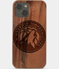 Carved Wood Minnesota Timberwolves iPhone 13 Case | Custom Minnesota Timberwolves Gift, Birthday Gift | Personalized Mahogany Wood Cover, Gifts For Him, Monogrammed Gift For Fan | by Engraved In Nature