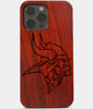 Carved Wood Minnesota Vikings iPhone 13 Pro Max Case | Custom Minnesota Vikings Gift, Birthday Gift | Personalized Mahogany Wood Cover, Gifts For Him, Monogrammed Gift For Fan | by Engraved In Nature