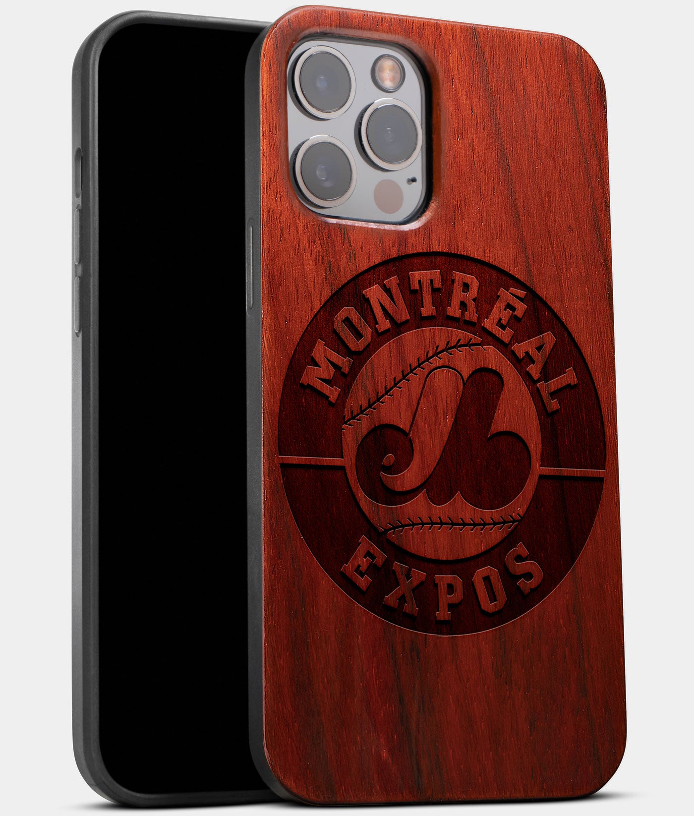Best Wood Montreal Expos iPhone 13 Pro Max Case | Custom Montreal Expos Gift | Mahogany Wood Cover - Engraved In Nature